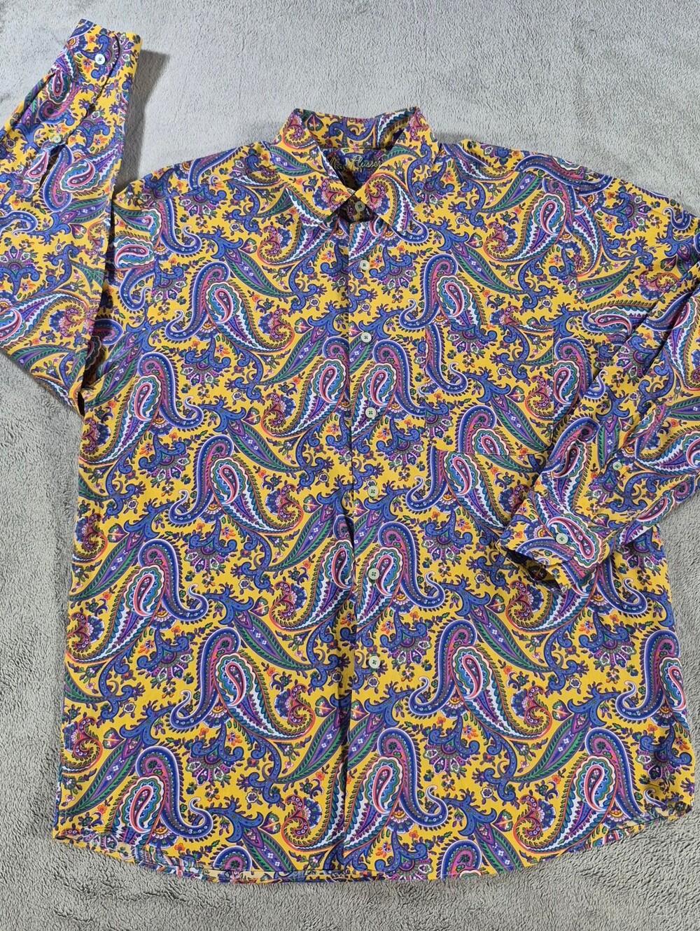 Alan Flusser Yellow Paisley Button-Down Shirt with Multicolor Print